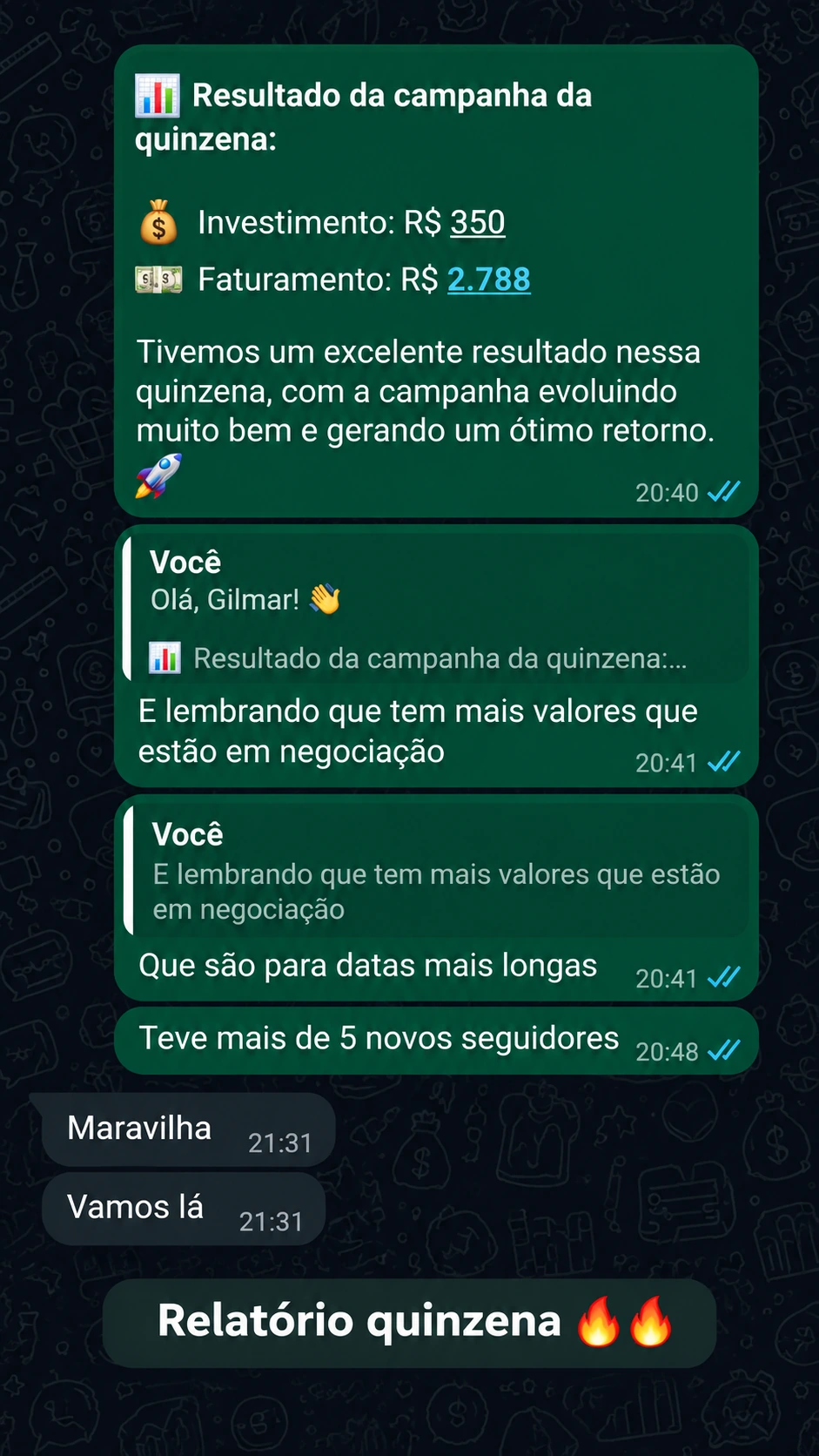 Relatório de campanha — primeira quinzena